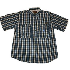BLUE CODY JAMES FISHING SHIRT SZ L VENTED FISHING EQUIP POCKET SHORT SLEEVE MENS